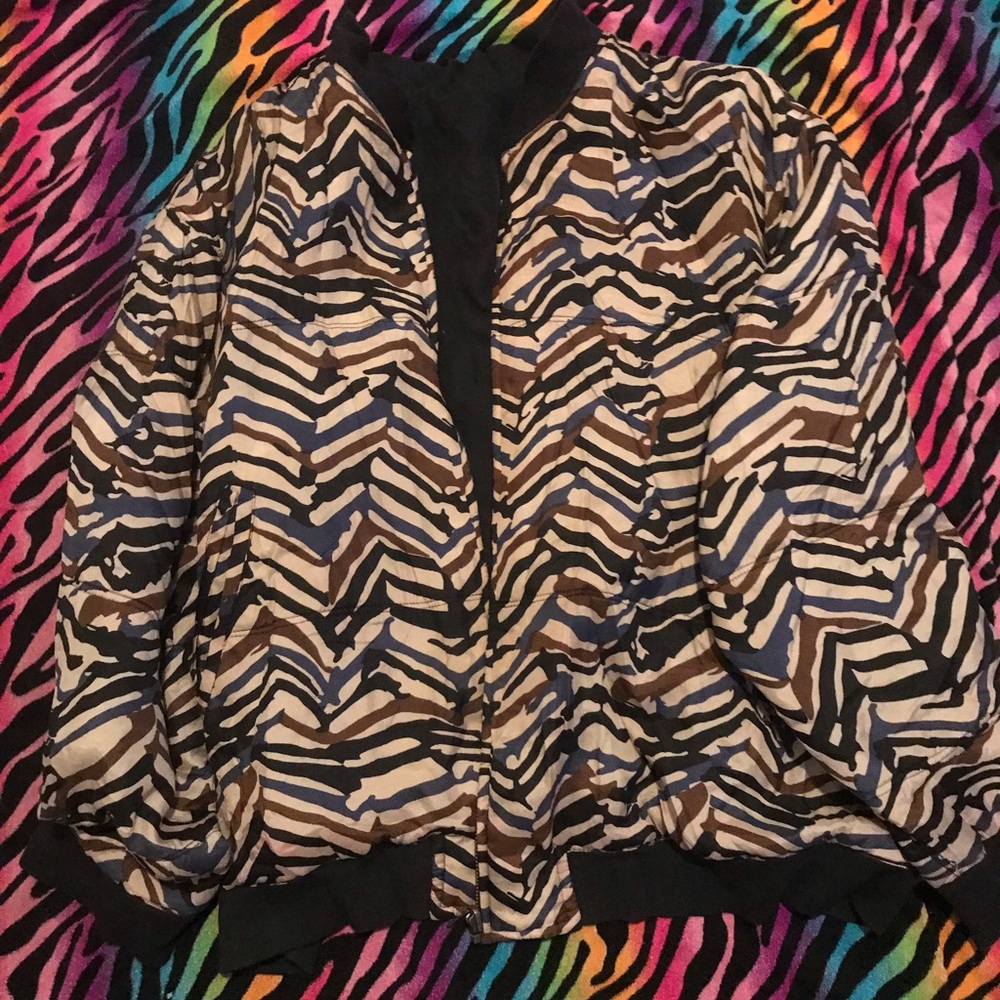 Zebra Print Style Bomber Jacket